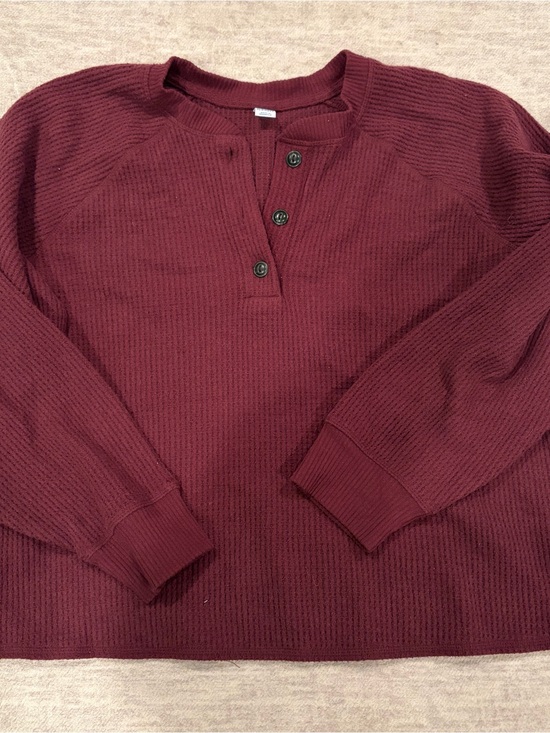 Old Navy Sweaters - Old Navy Women’s Henley Waffle Knit Long-Sleeve Shirt - Burgundy
